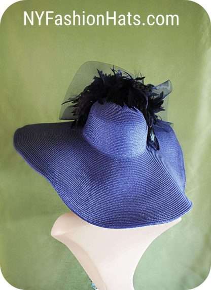 Navy Royal Black Large Brim Couture Designer Hat